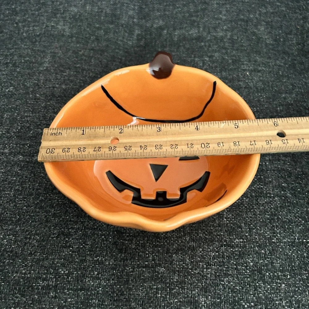 Pottery Barn Orange Pumpkin Spooky Candy Bowl